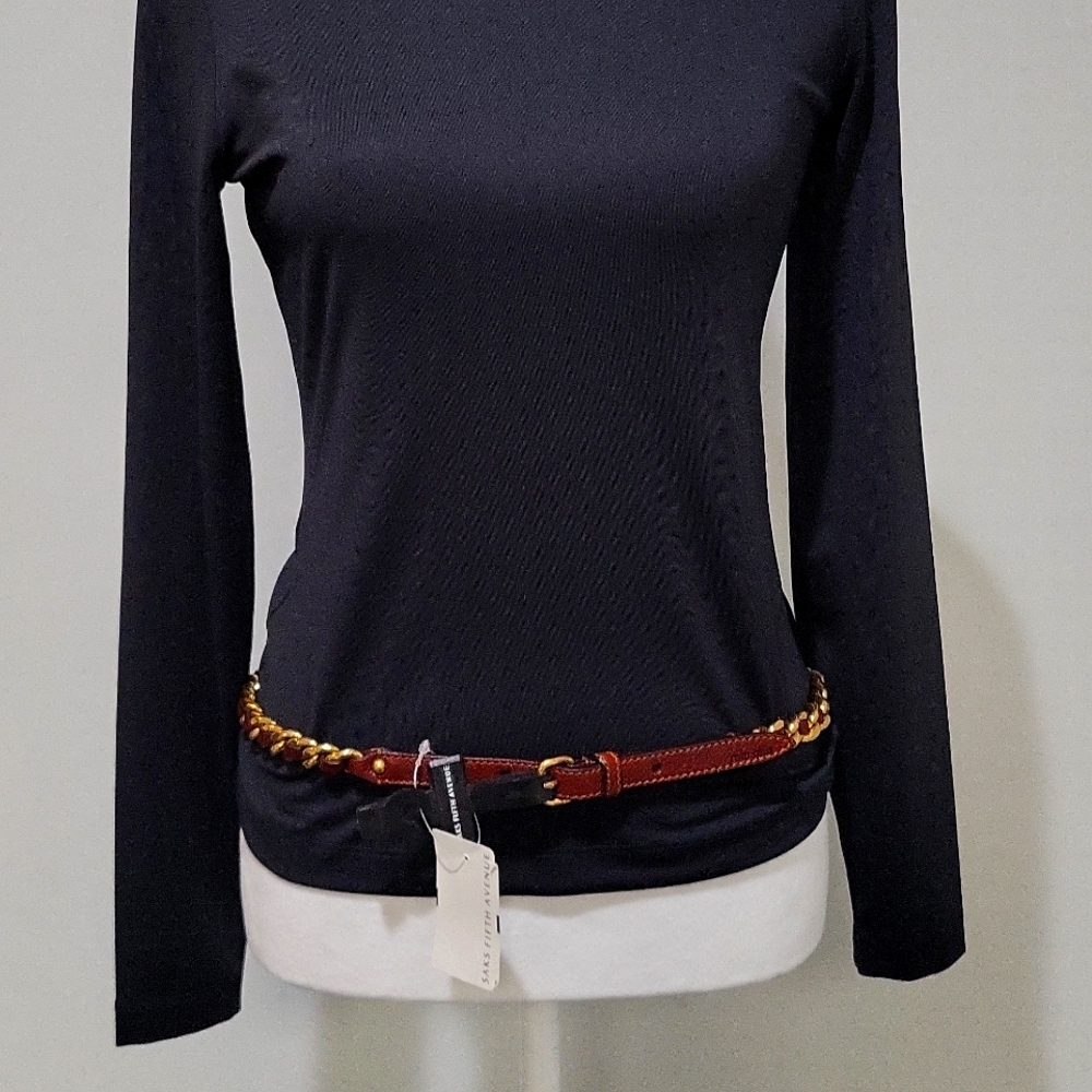 Miu Miu (Prada) Gold Link and Brown Leather Belt